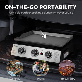 Piezo ignition enables quick starts without matches.