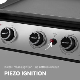 Three independently controlled burners provide versatile heat zones.