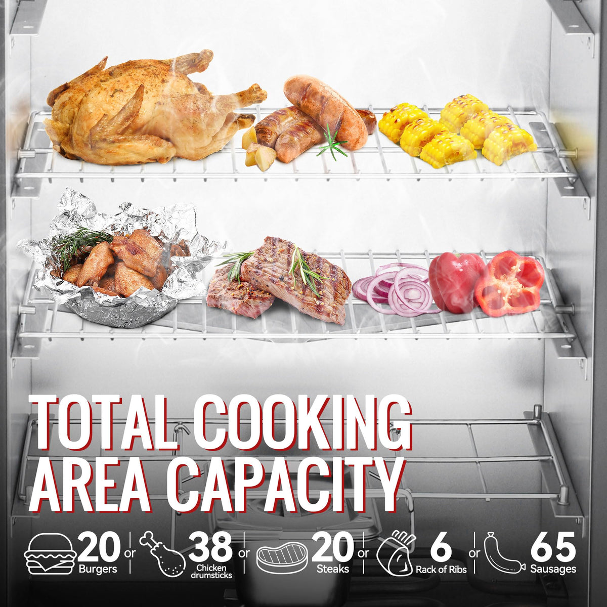 Royal Gourmet SE2805 454 square inches cooking area supports multiple dishes.