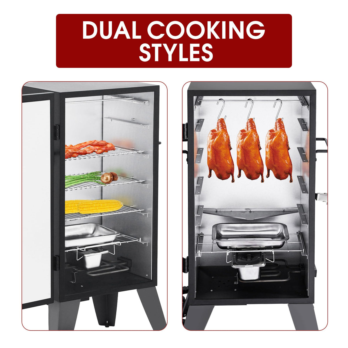 Royal Gourmet SE2805 built-in thermometer aids easy internal temperature checks.