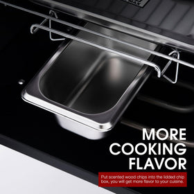 Royal Gourmet SE2805 water pan and chip box for smoky aroma.