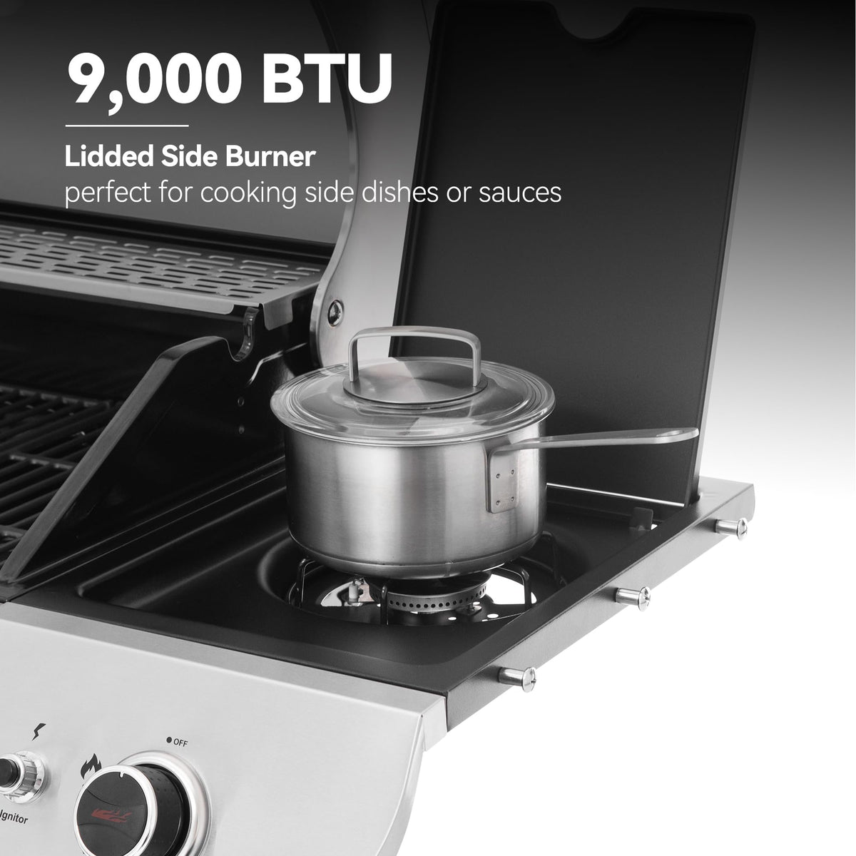 Side burner in use for sauces and side dishes