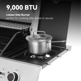 Side burner in use for sauces and side dishes