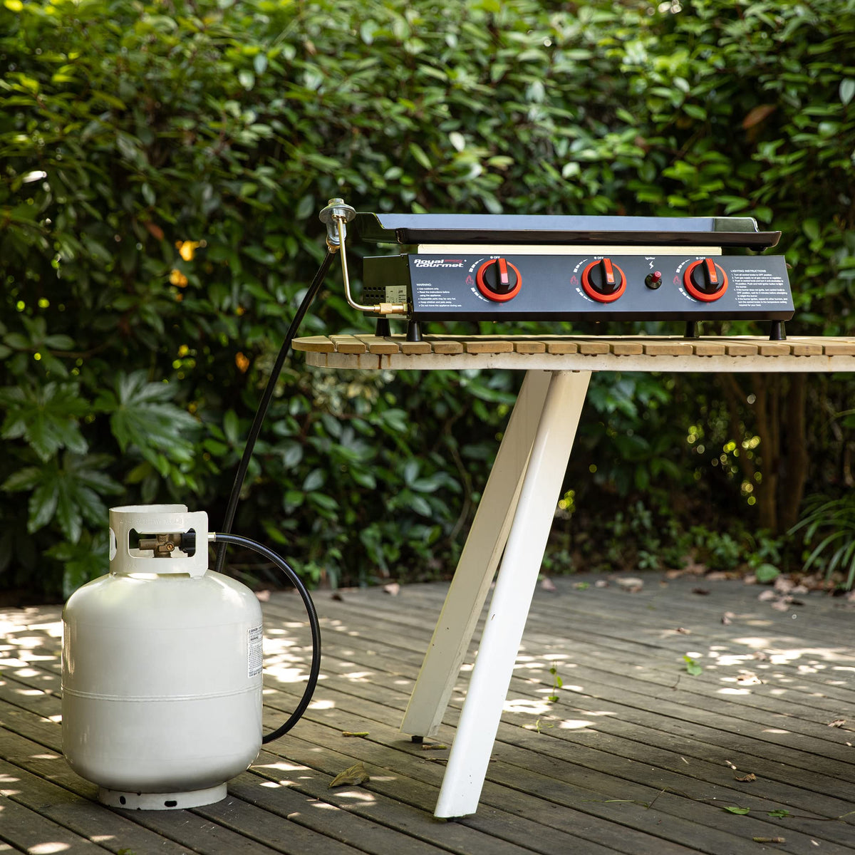 Weather-resistant propane hose ready for outdoor conditions