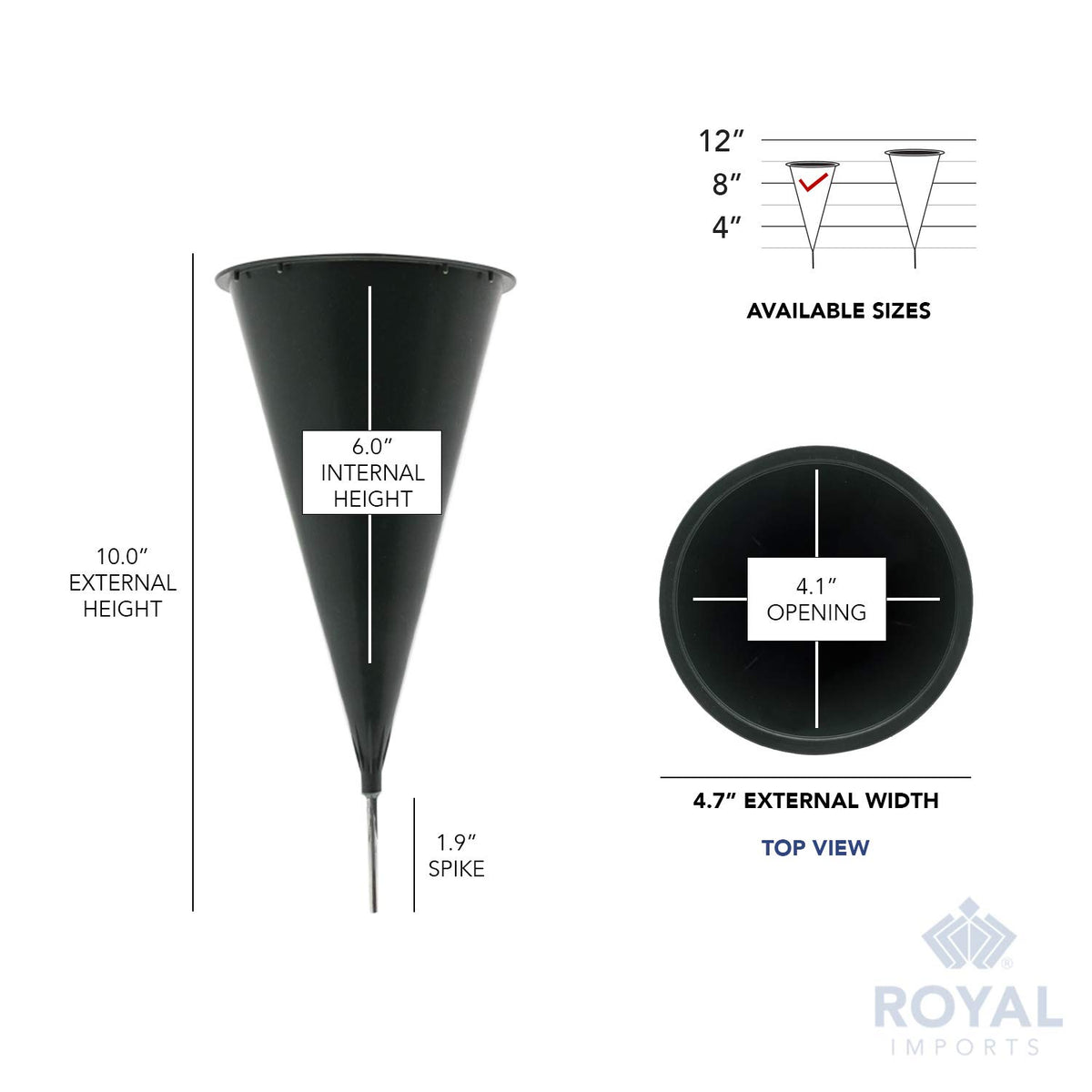 Royal Imports memorial vase measures 9.75 inches tall with a 4-inch opening.