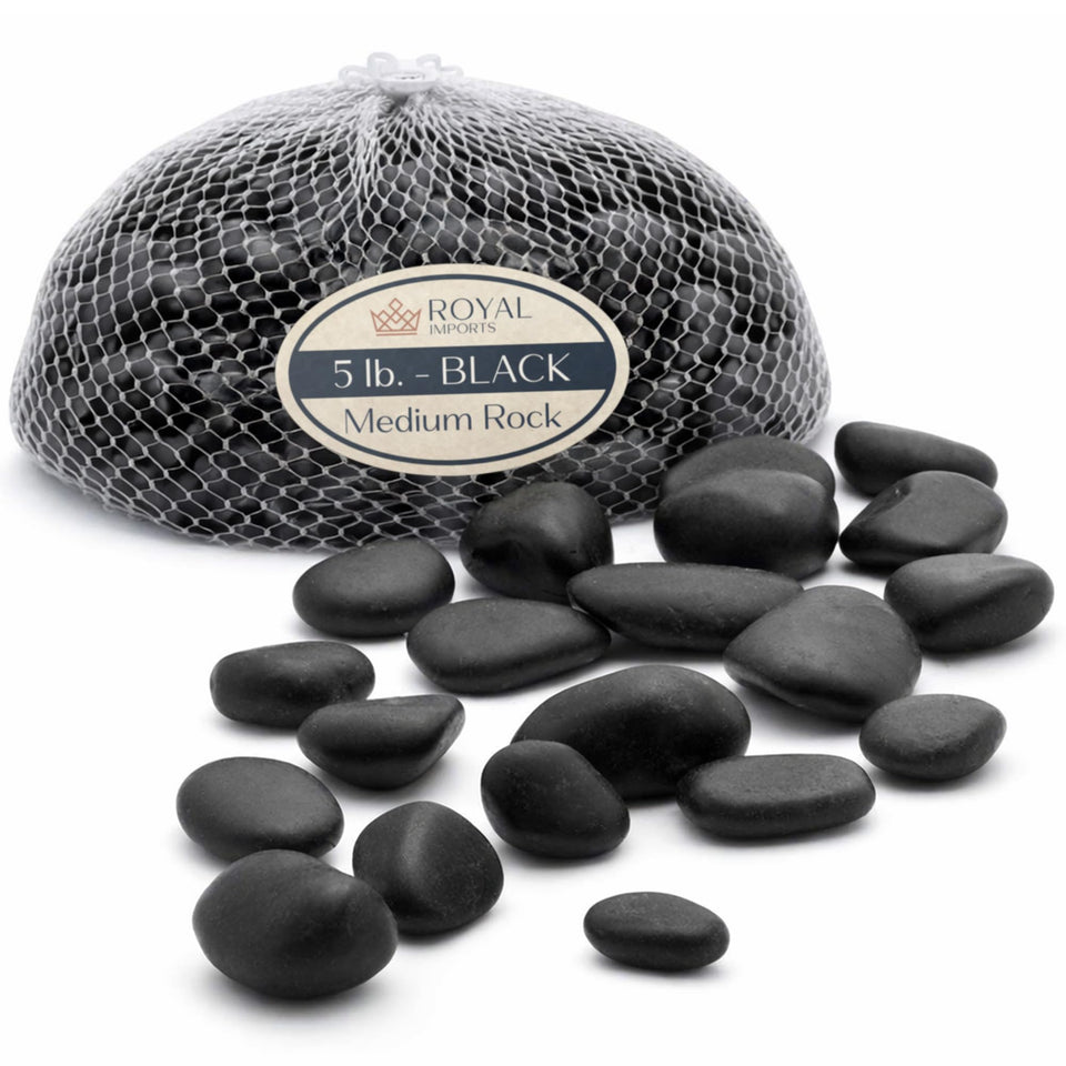 Royal Imports River Rocks Black Gravel 1-5 inch enhances modern decor with dramatic contrast