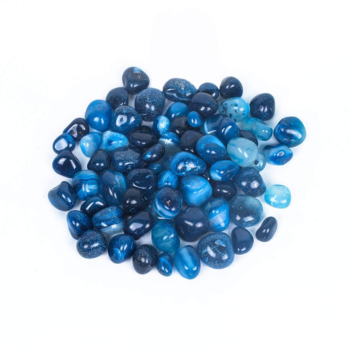 Royal Sapphire blue river rocks brighten vases with natural appeal and stable filler.