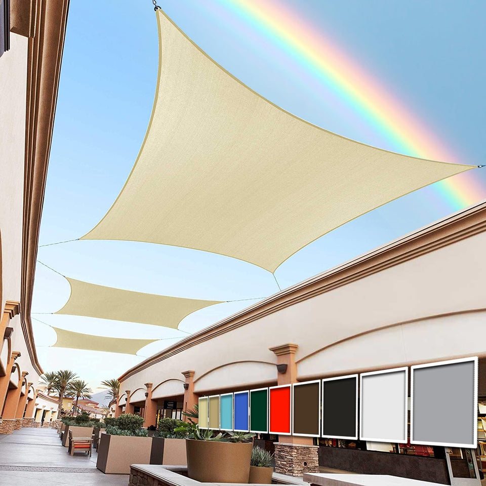 Royal Shade 12x12 beige square sun shade sail protects patio from sun