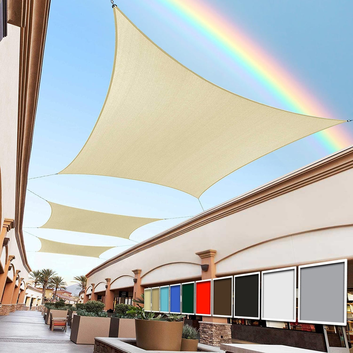 Royal Shade RS-SLR beige shade sail front view offering sun protection