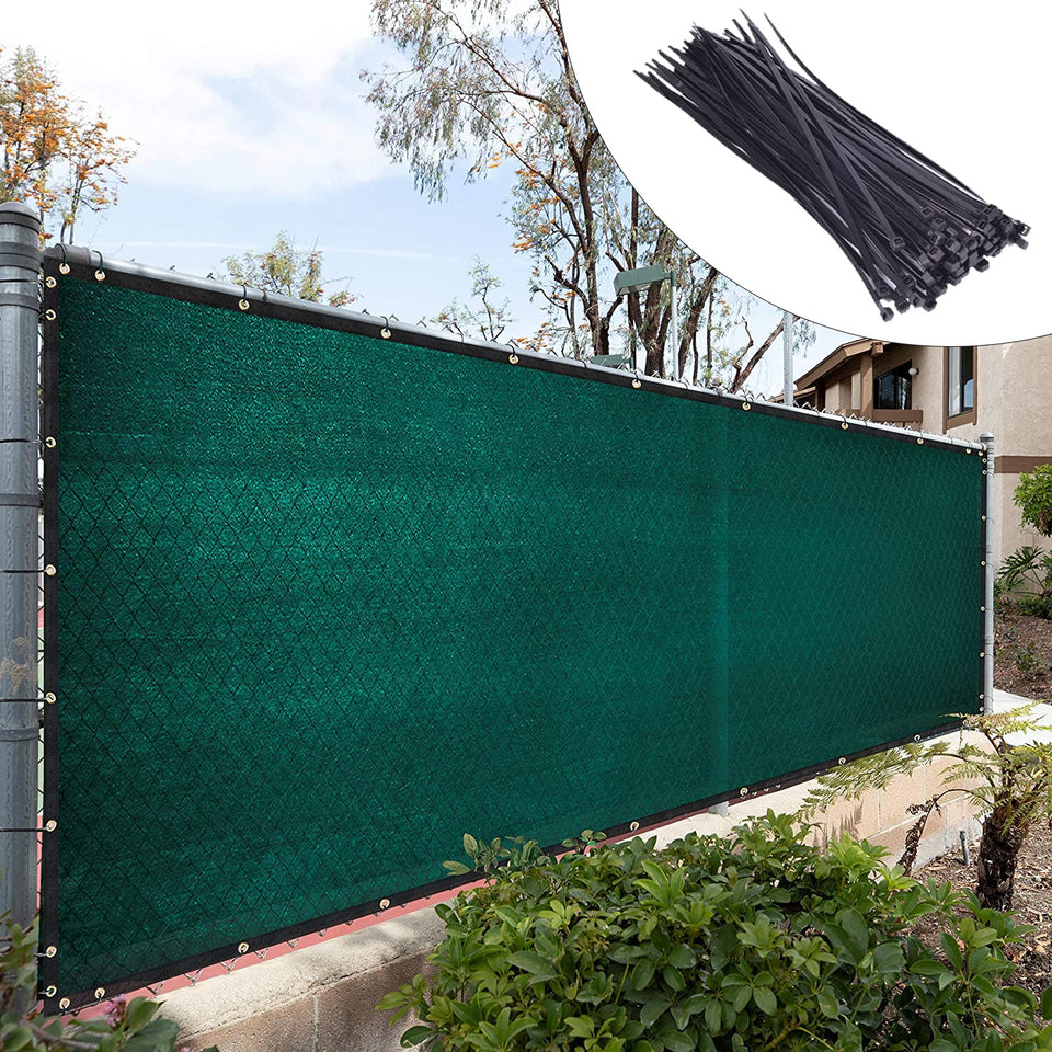 Royal Shade edges and grommets shown for secure fence mounting.