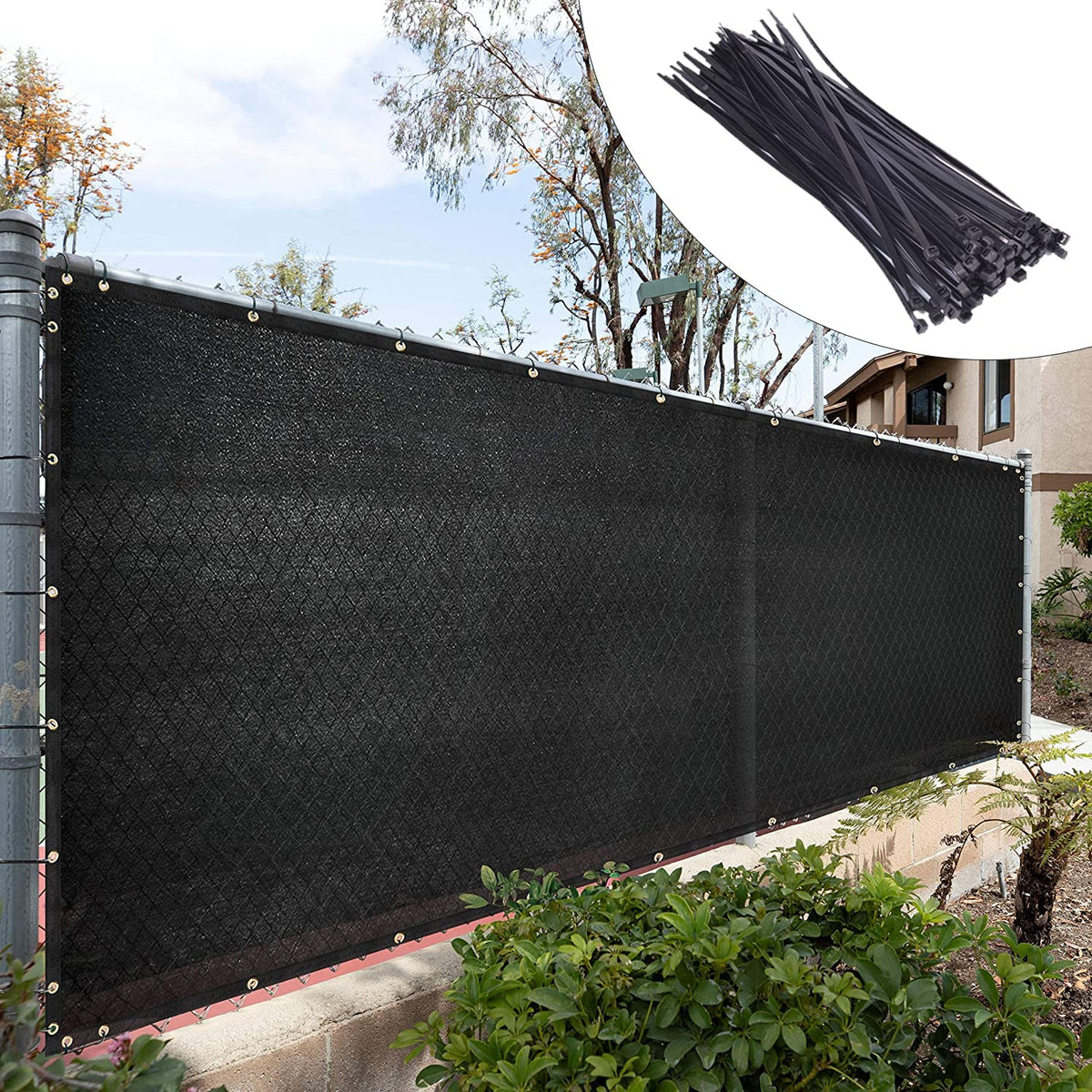 Royal Shade privacy screen on a fence for enhanced privacy and airflow.