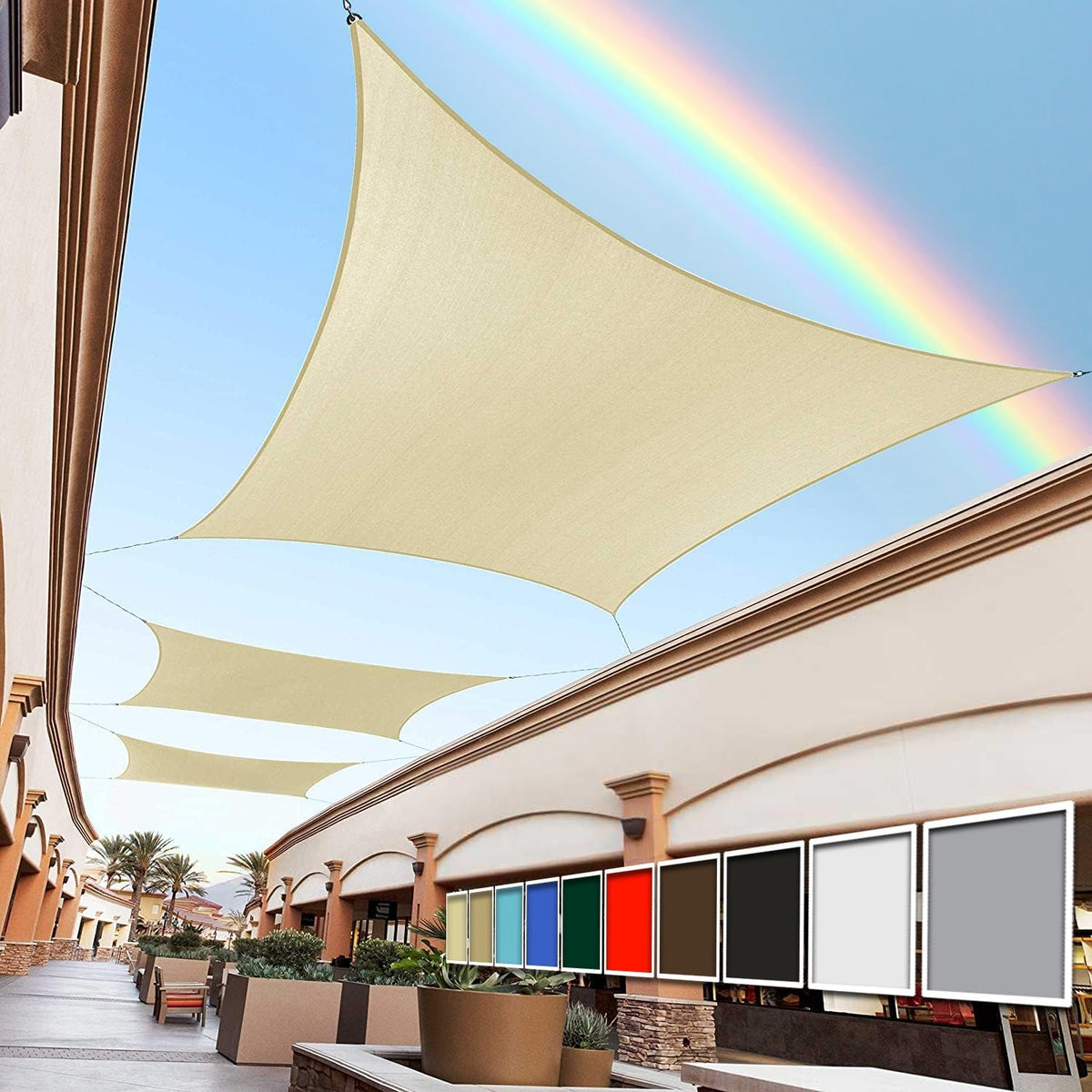 Royal Shade square beige shade sail 12x12 provides cooling patio shade