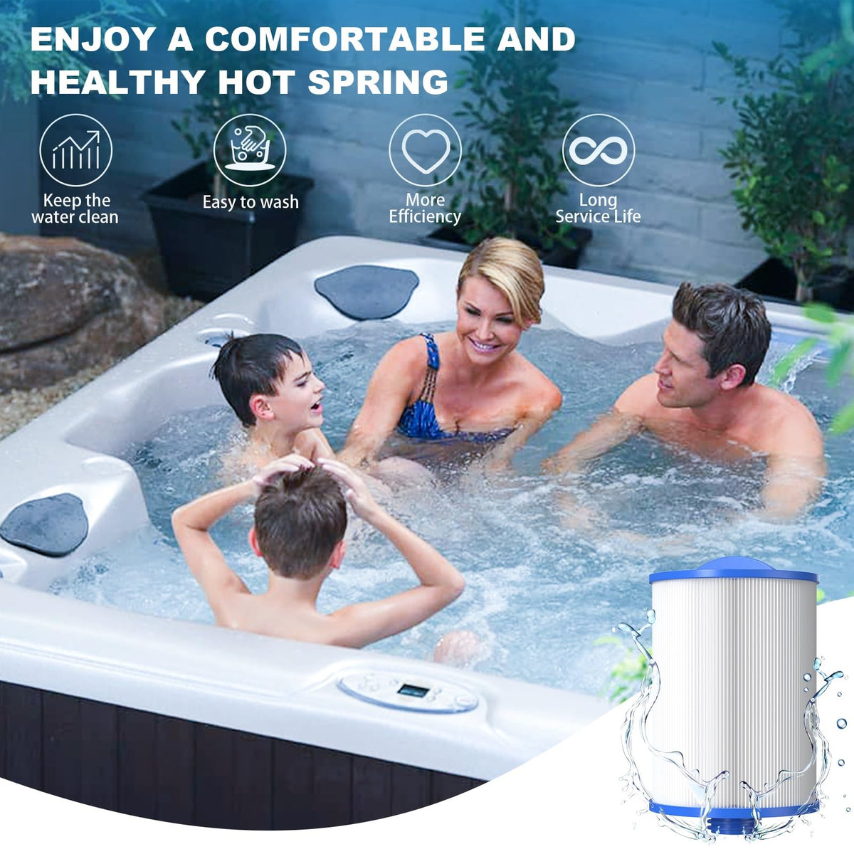 ROYOR PWW50 spa filter end caps show reinforced construction.