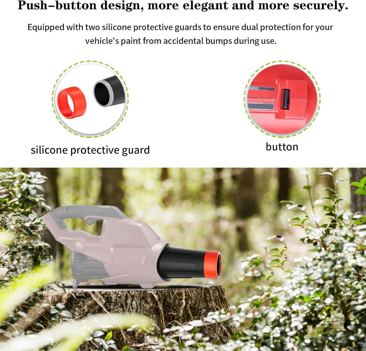 Rozlchar Stocky Nozzle installs easily without tools on compatible leaf blowers