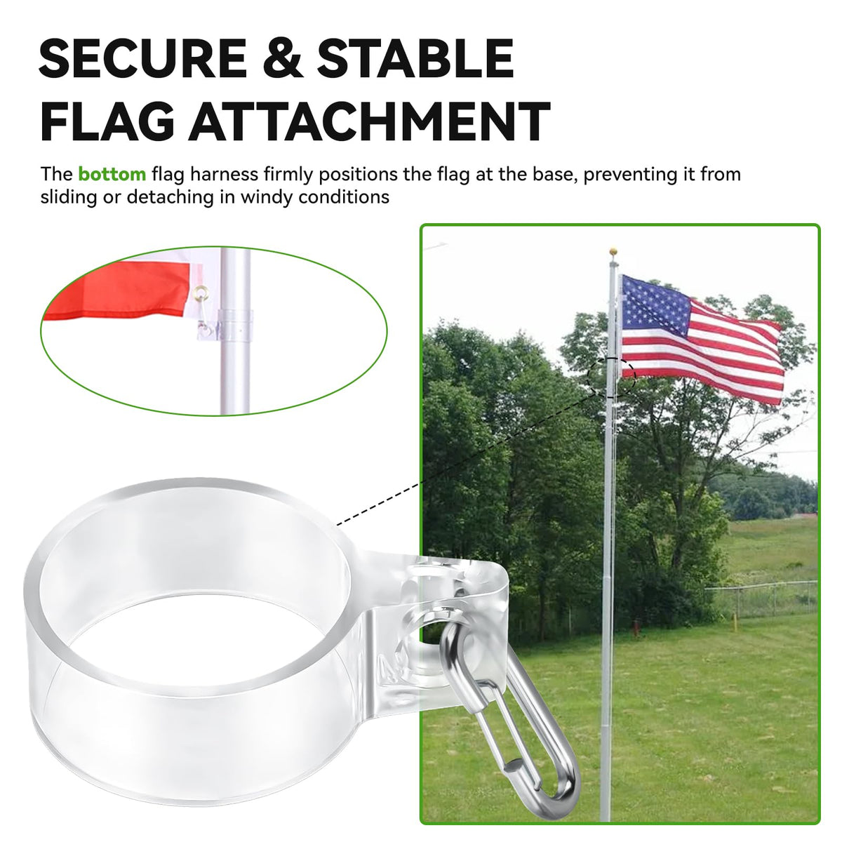 RPBKE polycarbonate material demonstrates outdoor durability for flag hardware.