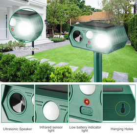 RQQN 2025 solar animal repeller side view shows motion sensor for protection
