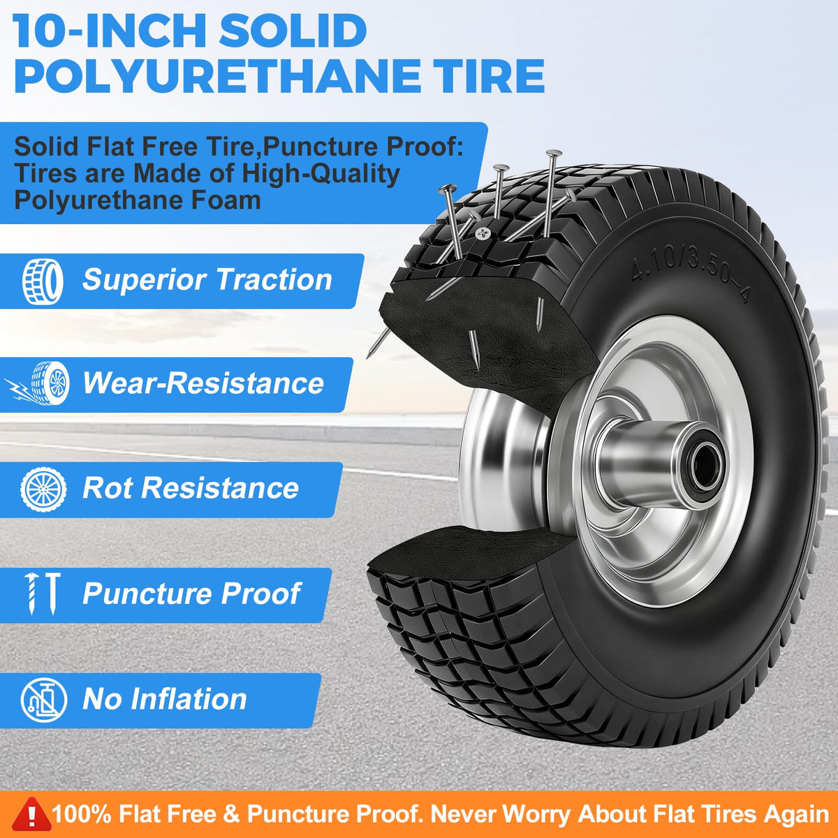 RRQ 10-inch tire and wheel kit mounted on a dolly for rugged transport