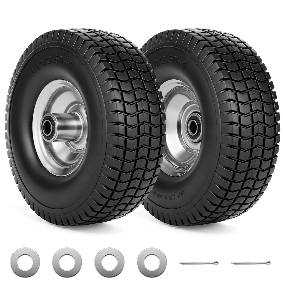RRQ 4.10/3.50-4 tire and wheel assembly installed on a hand truck for visibility