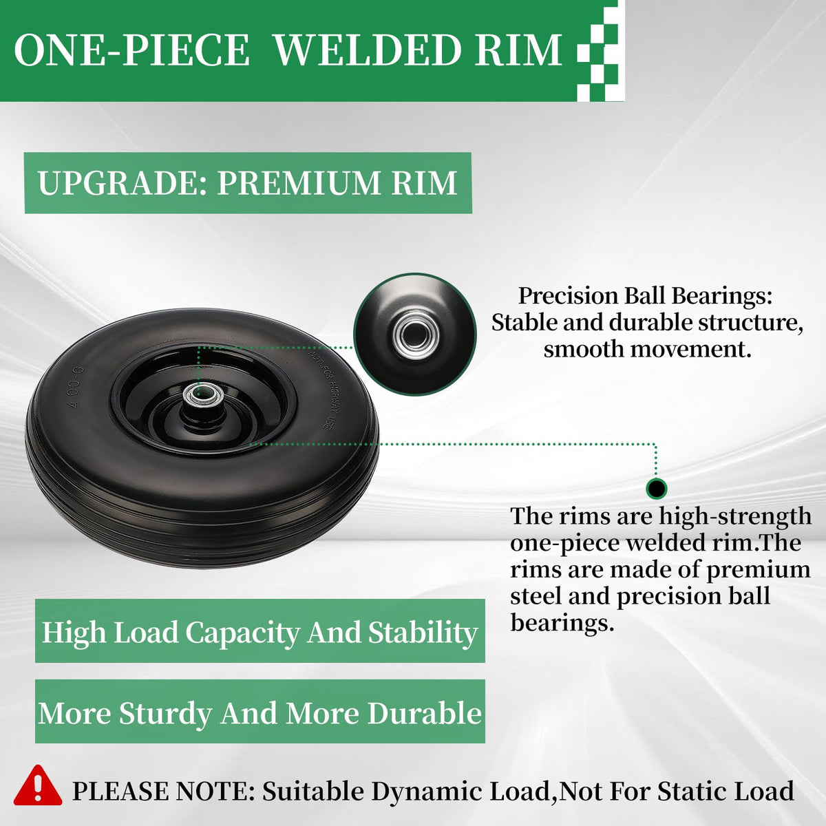 RRQ all-terrain wheel improves garden cart stability.