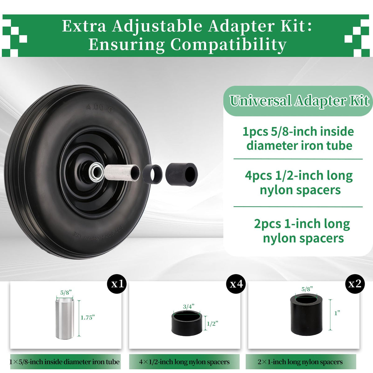RRQ centered hub adjustable from 1.75 to 5.75 inches for flexible axles.