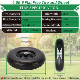 RRQ solid tire with no inner tube for lasting performance on rough terrain.