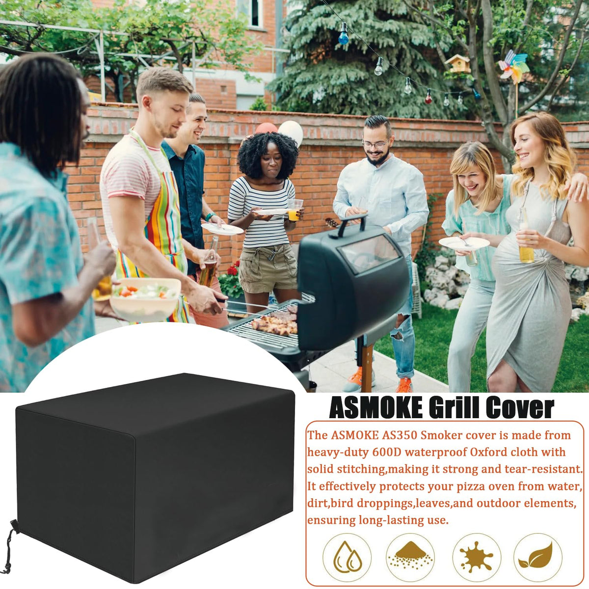 Rsipelsk AS350 tabletop grill cover side view shields from wind and debris.