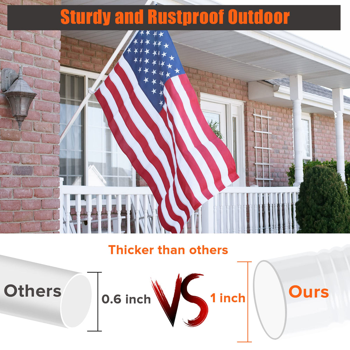 RSOTC wall mount bracket compatible flag pole for houses and porches
