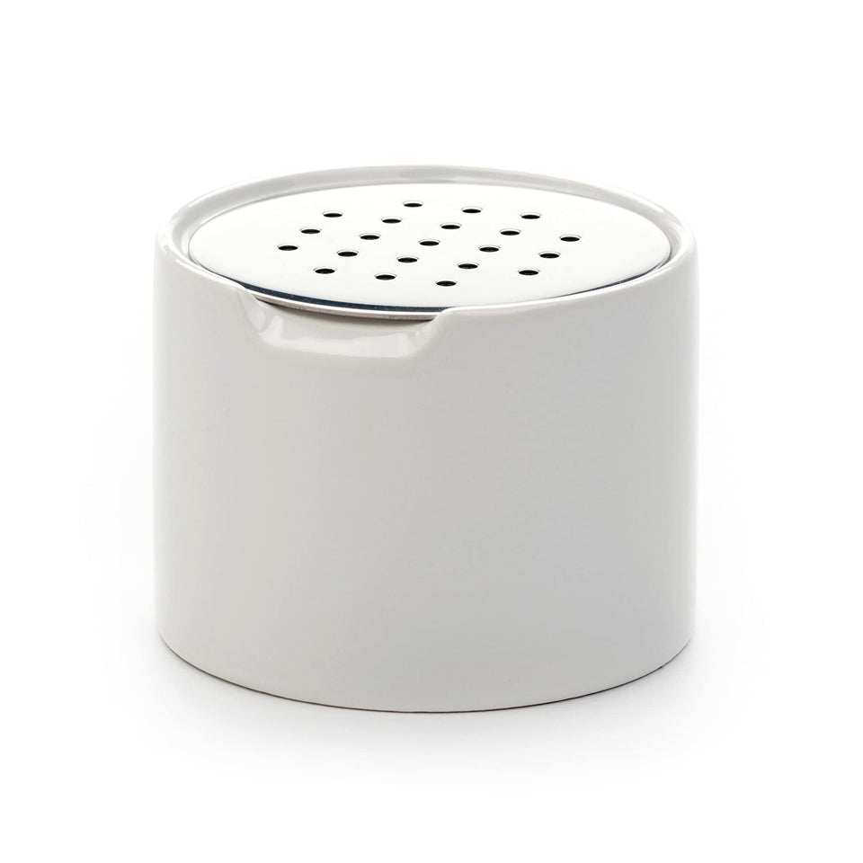 RSVP Endurance ceramic fruit fly trap on a kitchen counter, discreet and tidy.