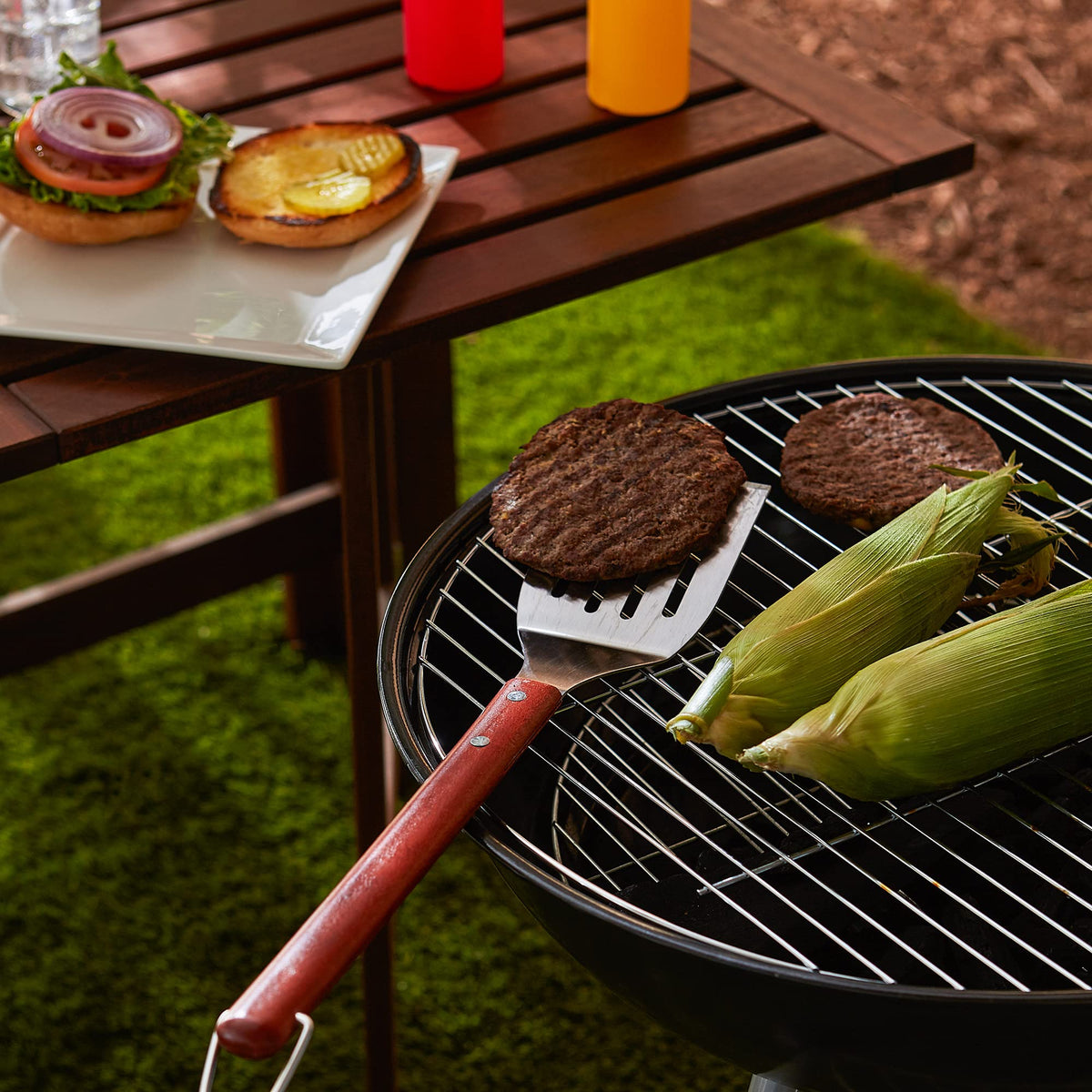 Long 18-inch overall spatula with extended handle for safe grilling