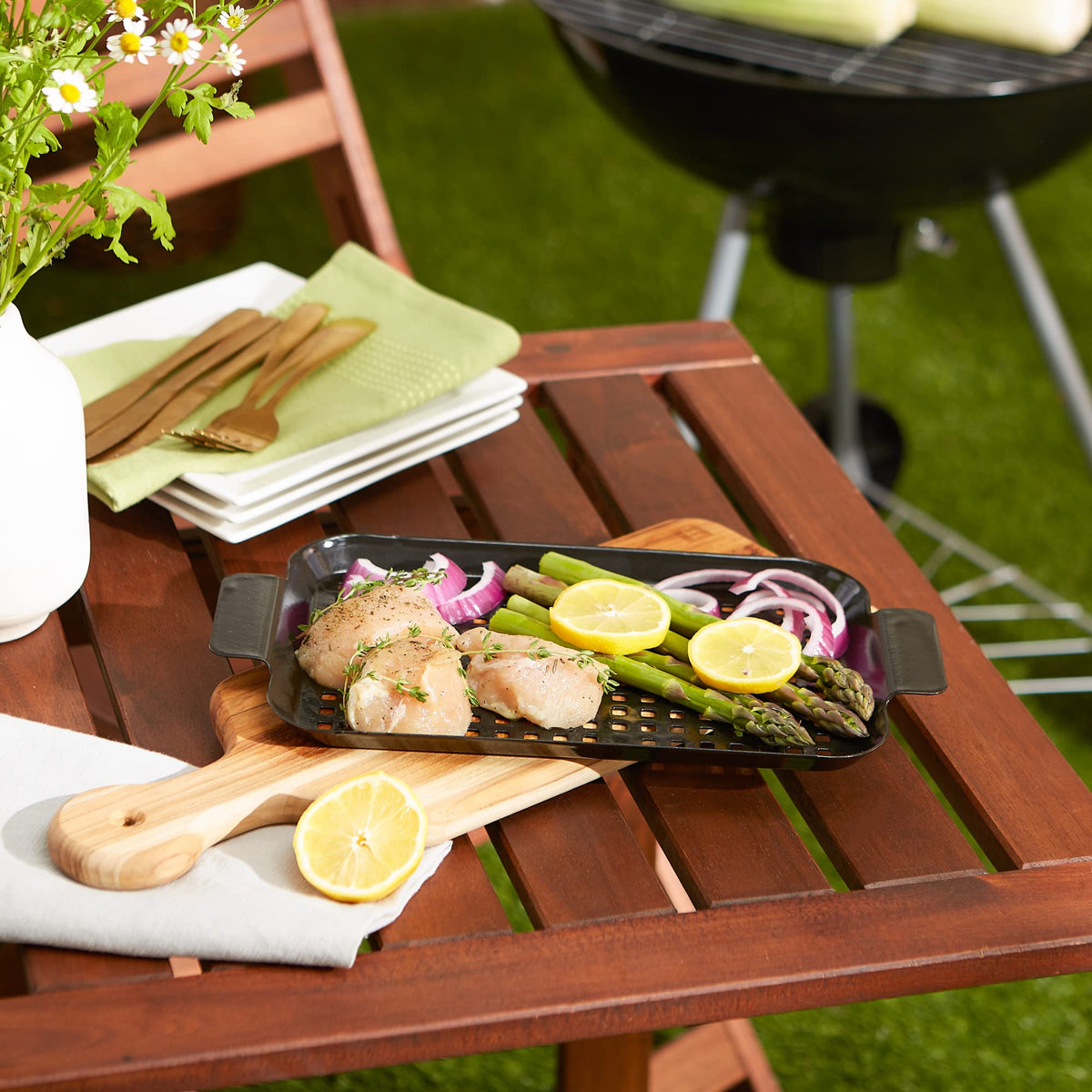 Dishwasher-safe RSVP BBQ tray for easy cleanup