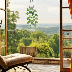 Rswardeleco green leaf suncatcher serving as a welcoming wall art piece