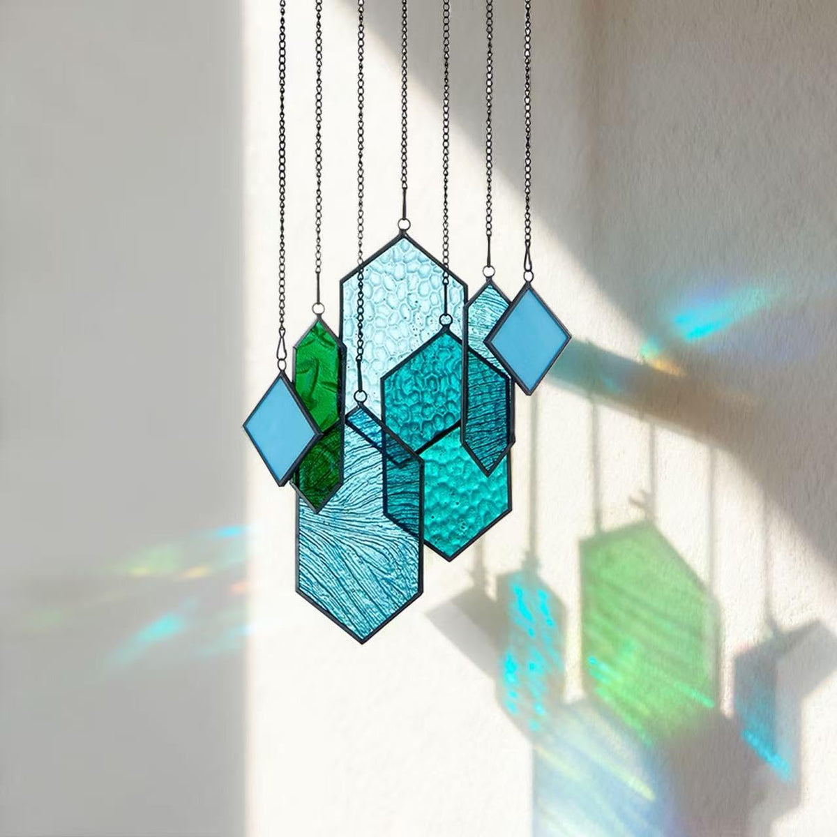 Rswardeleco stained glass suncatcher blue-green window hanging brightens spaces with colorful light
