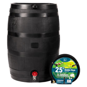 RTS Home Accents 50-Gallon ECO Rain Barrel front view showing a space-saving flat back.