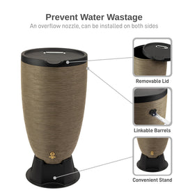 RTS Newport sandstone rain barrel shown in outdoor setting