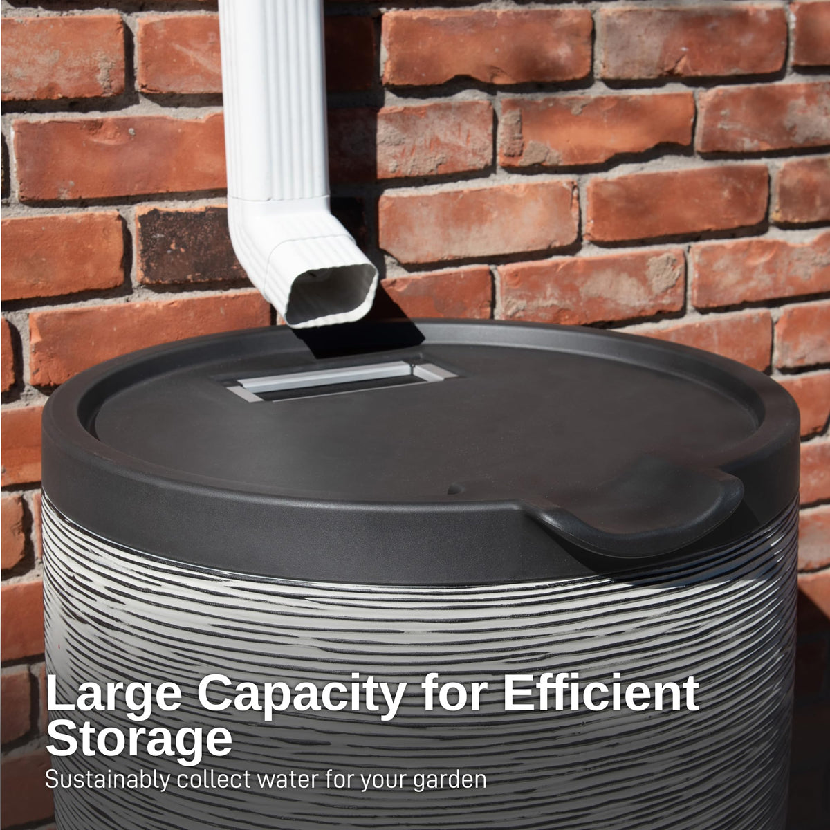 RTS Home Accents rain barrel elevated for easy spigot access.