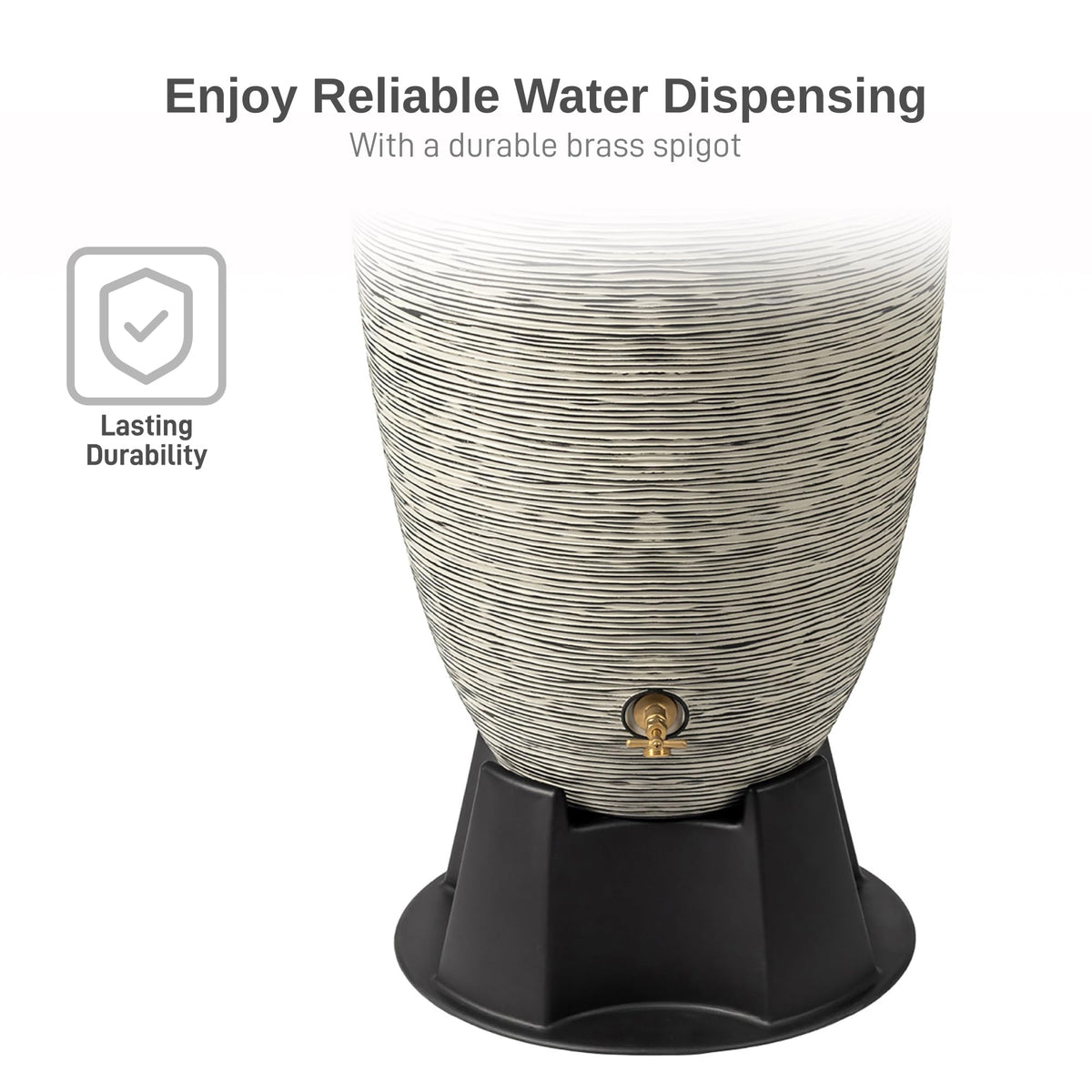 RTS Home Accents overflow nozzle on barrel side for heavy rainfall.
