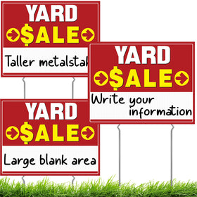 Rtshuok yard sale signs 3-pack with stakes for high visibility and clear directions.