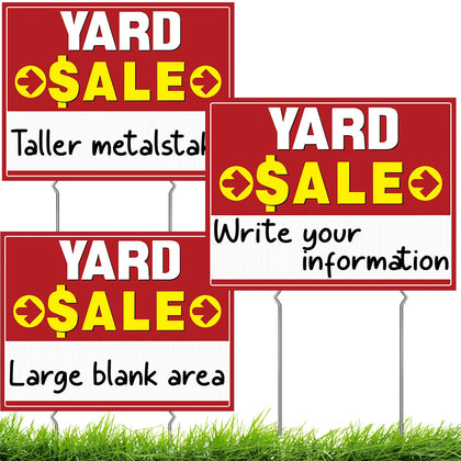 Rtshuok yard sale signs 3-pack with stakes for high visibility and clear directions.