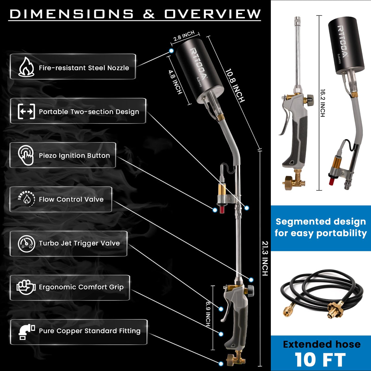 RTTOOA piezo ignition with safety valve for precise flame control