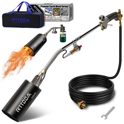 RTTOOA propane torch weed burner in action delivering powerful outdoor heat