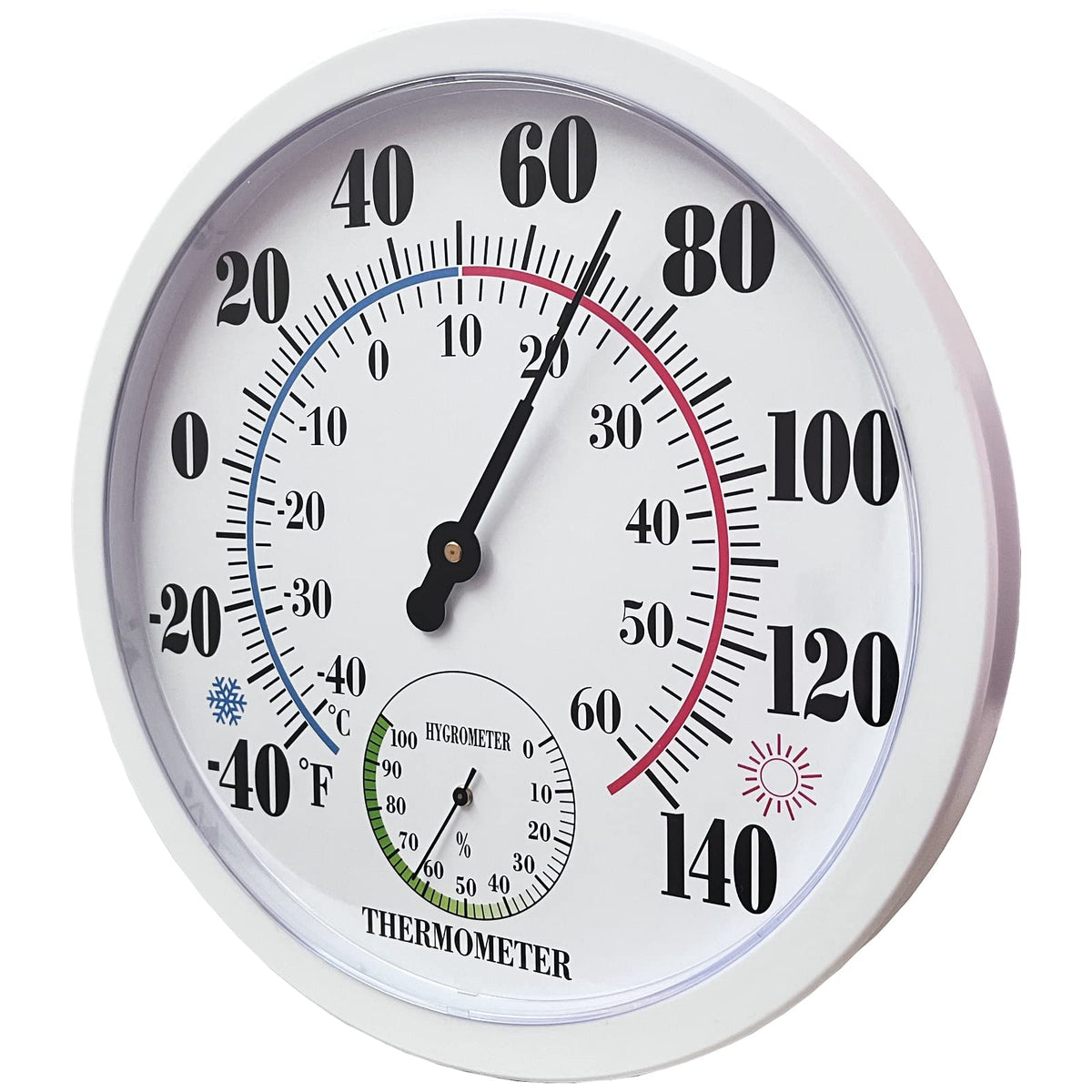 RTWAW indoor-outdoor thermometer with a large dial for easy distance readings.
