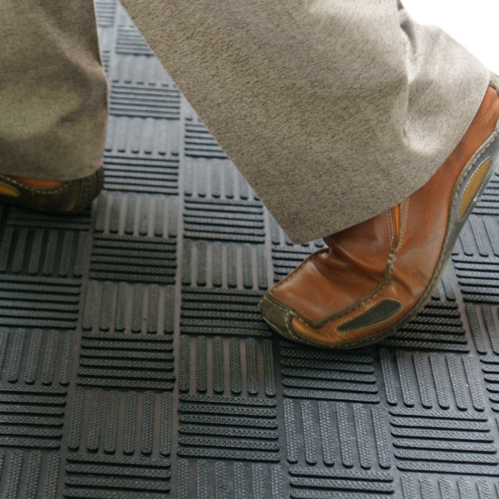 Rubber-Cal Dura-Scraper Checkered eco-friendly reclaimed rubber supports sustainability.