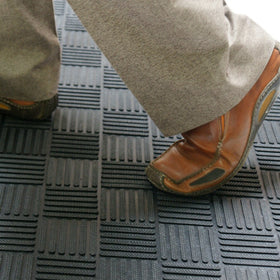 Rubber-Cal Dura-Scraper Checkered eco-friendly reclaimed rubber supports sustainability.