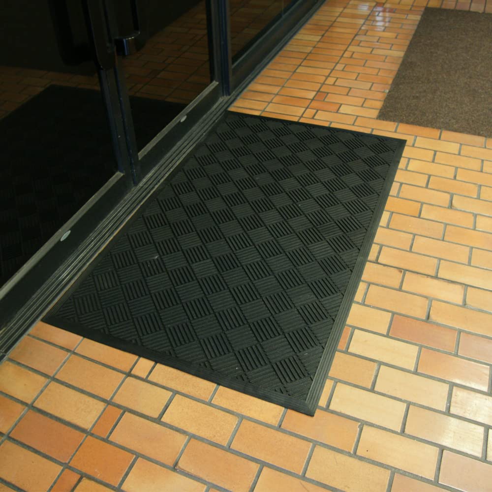 Rubber-Cal Dura-Scraper Checkered water-resistant rubber performs in wet conditions.