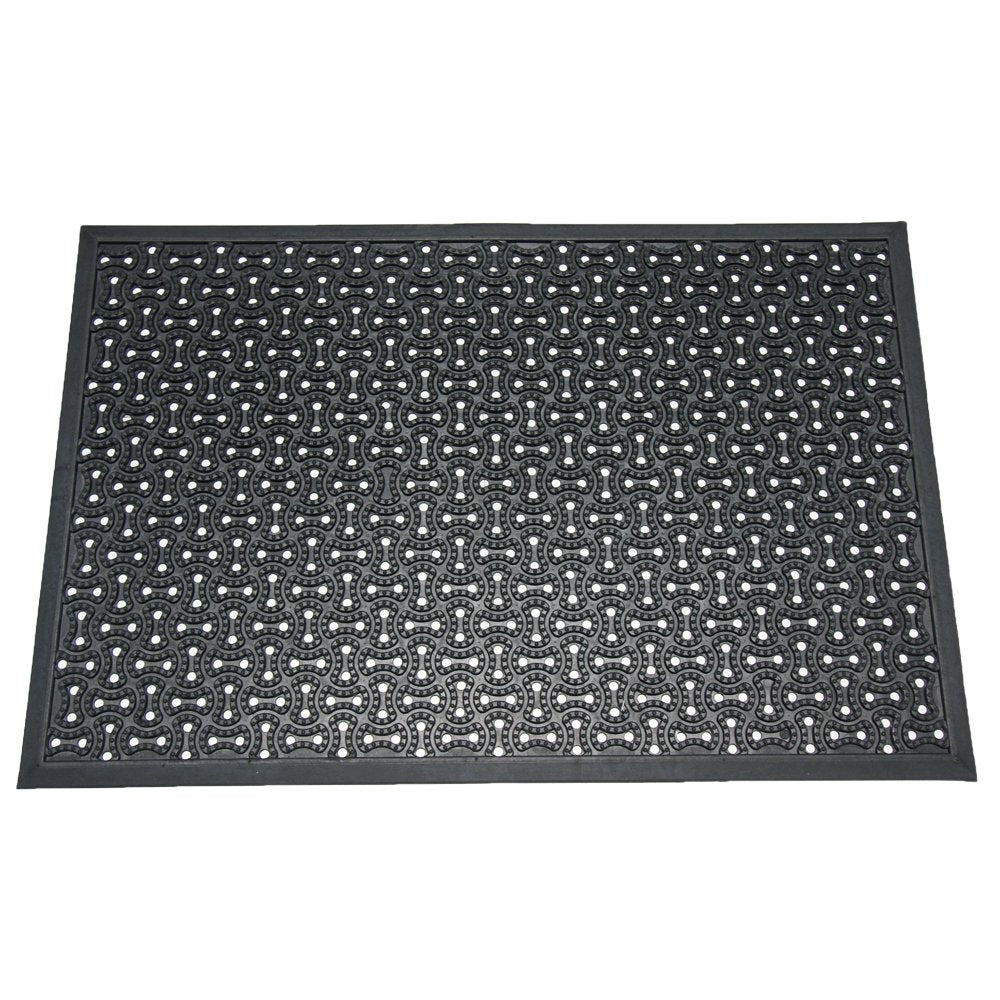 Rubber-Cal Dura-Scraper Drainage mat drainage holes demonstrate moisture relief for wet entrances.