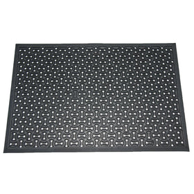 Rubber-Cal Dura-Scraper Drainage mat drainage holes demonstrate moisture relief for wet entrances.