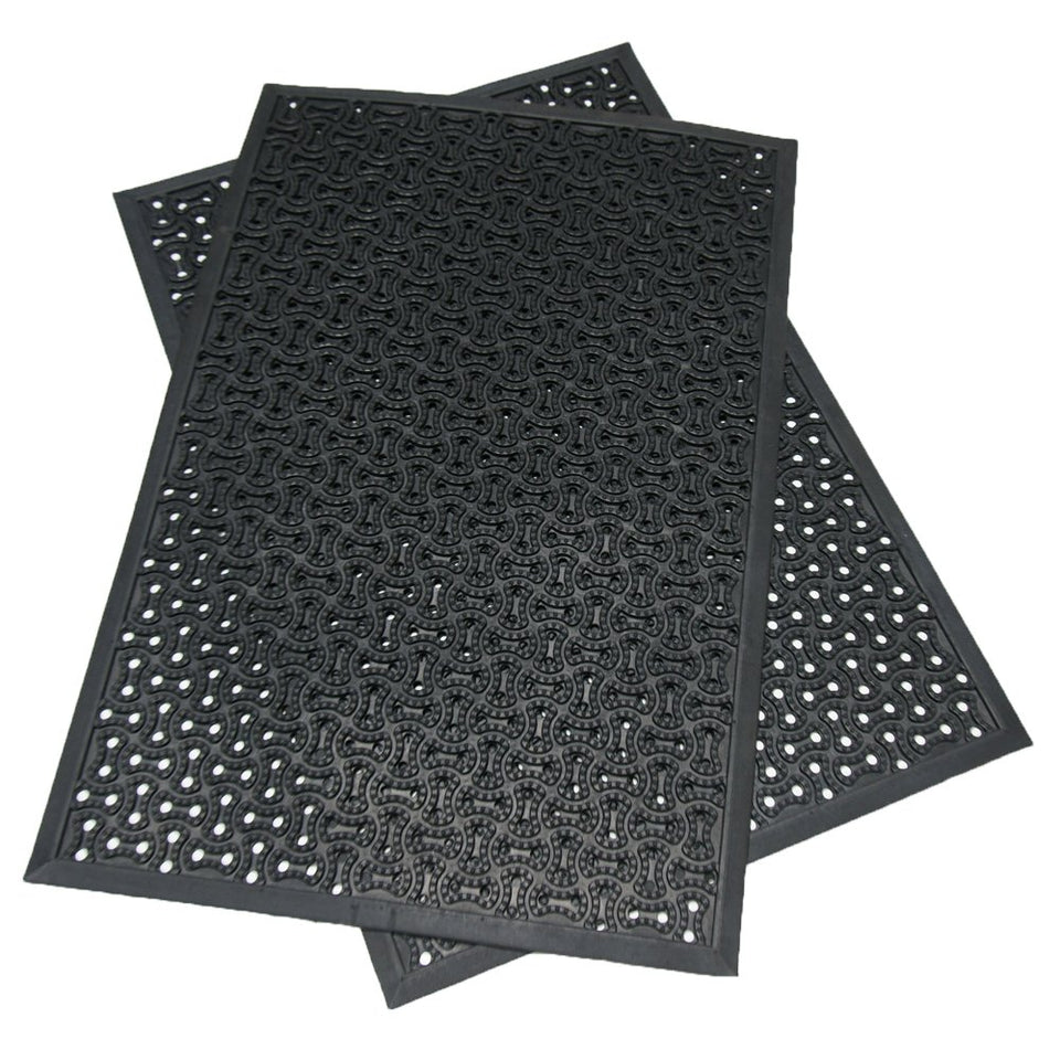 Rubber-Cal Dura-Scraper Drainage mat texture close-up highlights durable anti-slip grip.