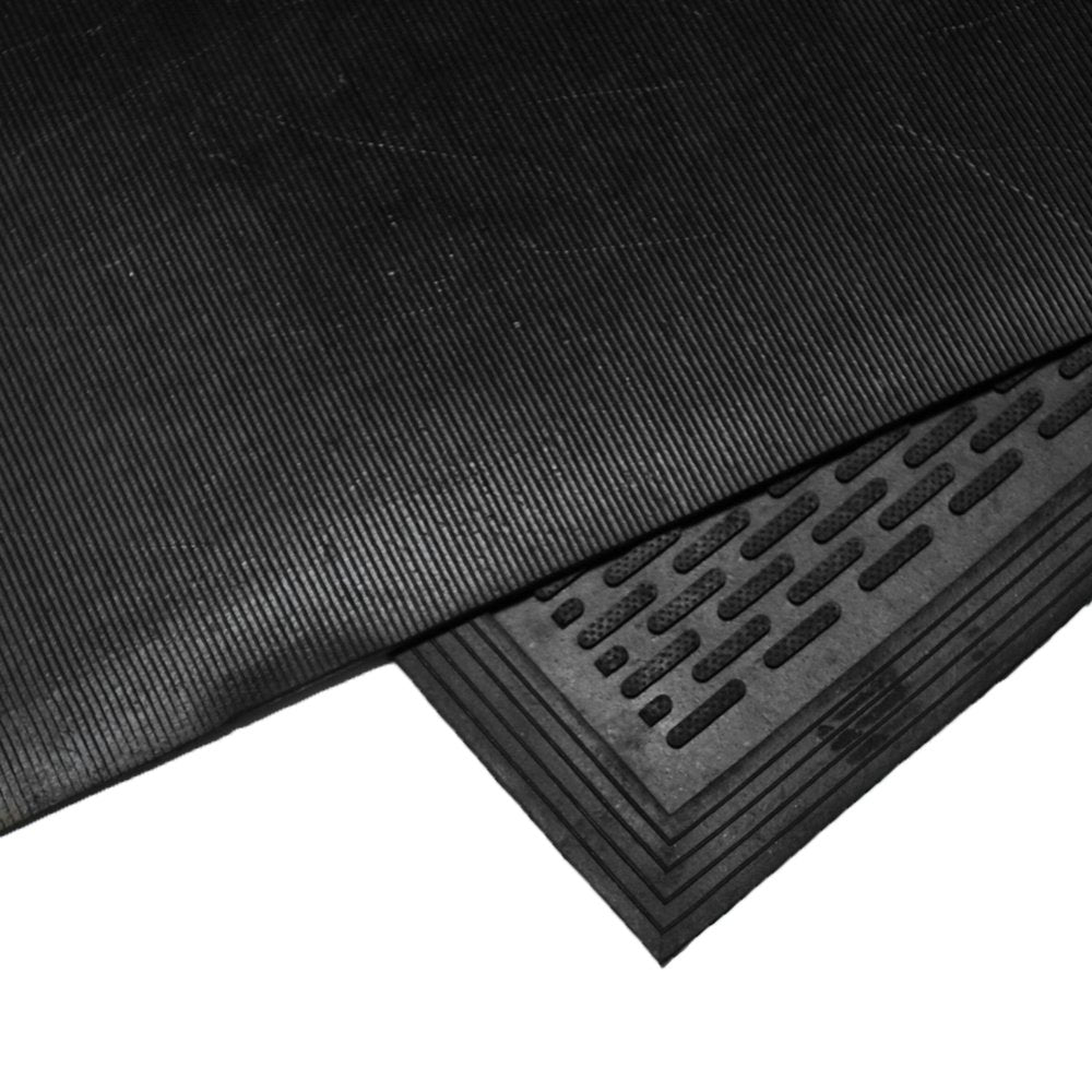 Rubber-Cal Dura-Scraper Linear 3x5 mat provides anti-slip protection in wet lobbies.