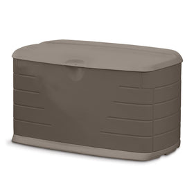 Rubbermaid 73-gallon deck box showing ample storage space for cushions and tools