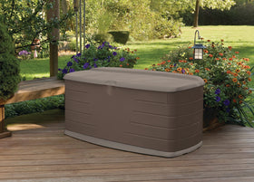 Rubbermaid deck box resin material for durable, weather-resistant use.
